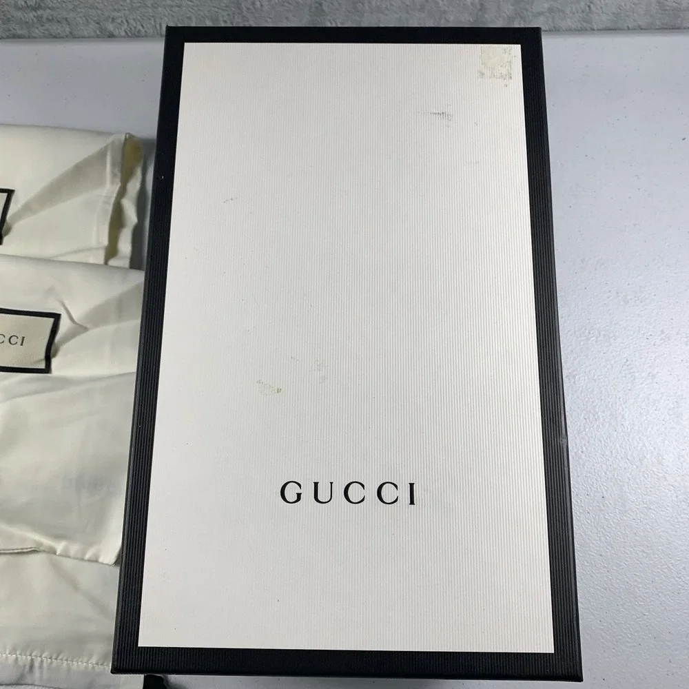Authentic Gucci Black and White Empty Shoe Box & 2 Satin Dust Bags 14.5 X 8 X 5.